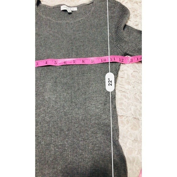 Hooked Up heather gray top women Grey laced up long sleeve rib sweater size M - Picture 6 of 8